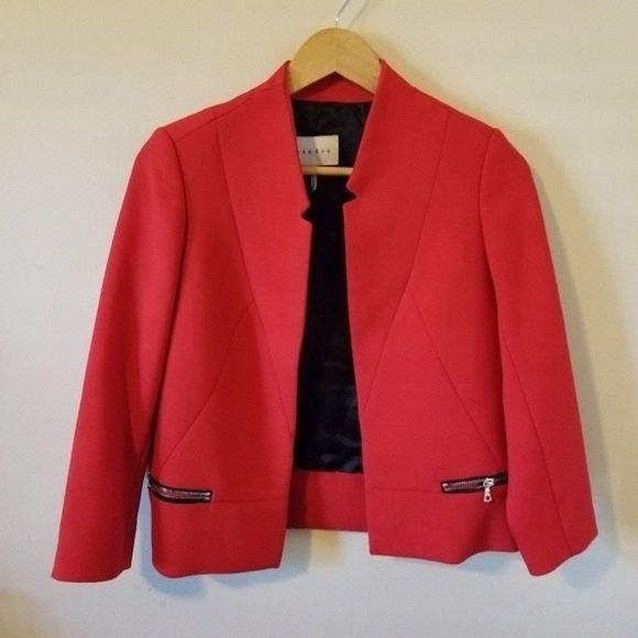 SANDRO Cropped Structured Red Blazer